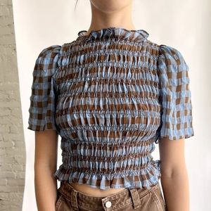 LISA SAYS GAH Chiara Top - Sky Brown Gingham